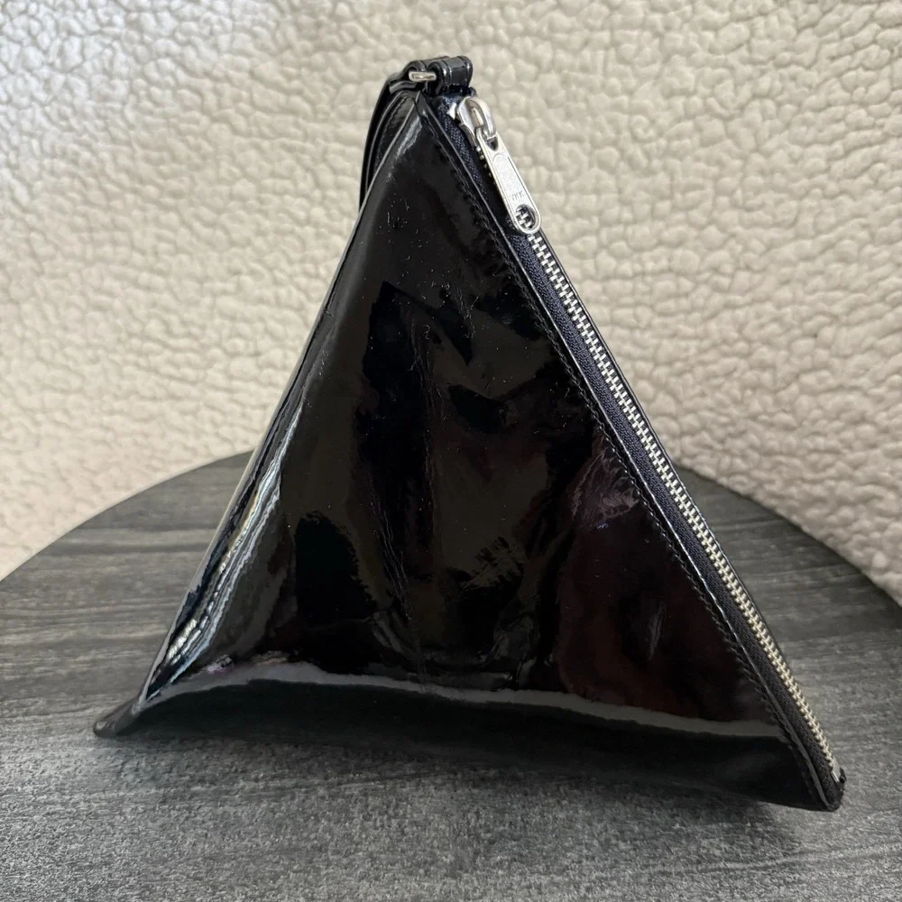 JUNYA WATANABE COMME des GARCON Pyramid Triangle Black Patent Leather Clutch Bag